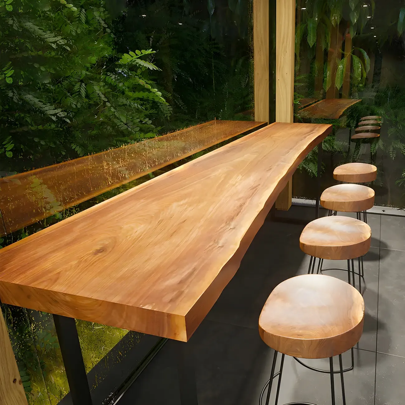 Scandinavian Brown Wooden Black Metal Base Bar Tables