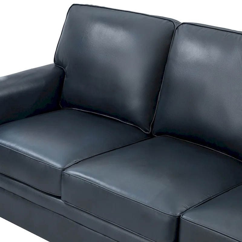 Rita Living Room 3-Seat Genuine Leather Sofa with Solid Wood Legs and Nailhead