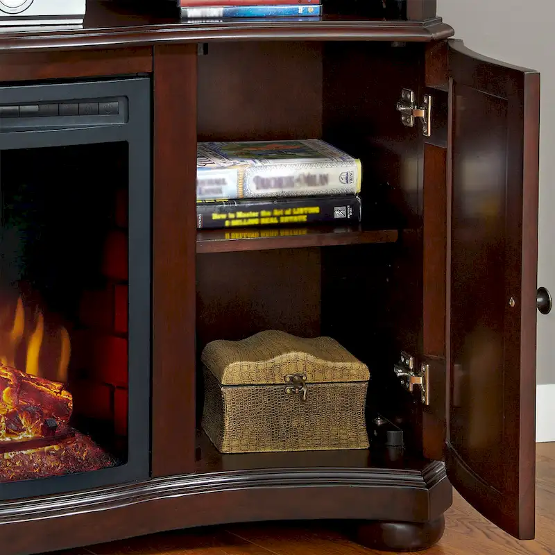 Pleasant Hearth Merrill 54  TV Stand with Electric Fireplace in Merlot - 54 inches in width