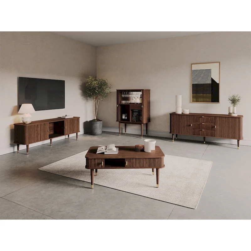 Studio London Walnut Wood Sideboard with 3 Drawer Mid Century Modern