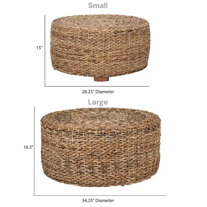 Hand-Woven Natural Abaca Wood Round Coffee Table Ottoman by East at Main