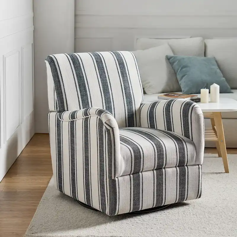 Pancy Traditional Swivel Armchair with Jacobean Strip Pattern by HOLALA HOME