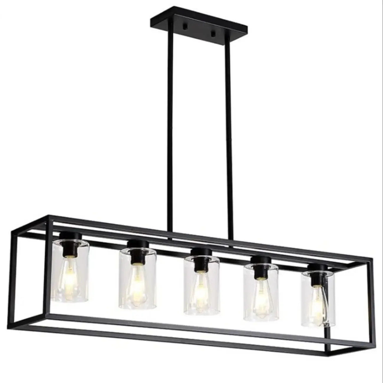 Industrial Black Metal Glass Cylinder Kitchen Island Pendant Light