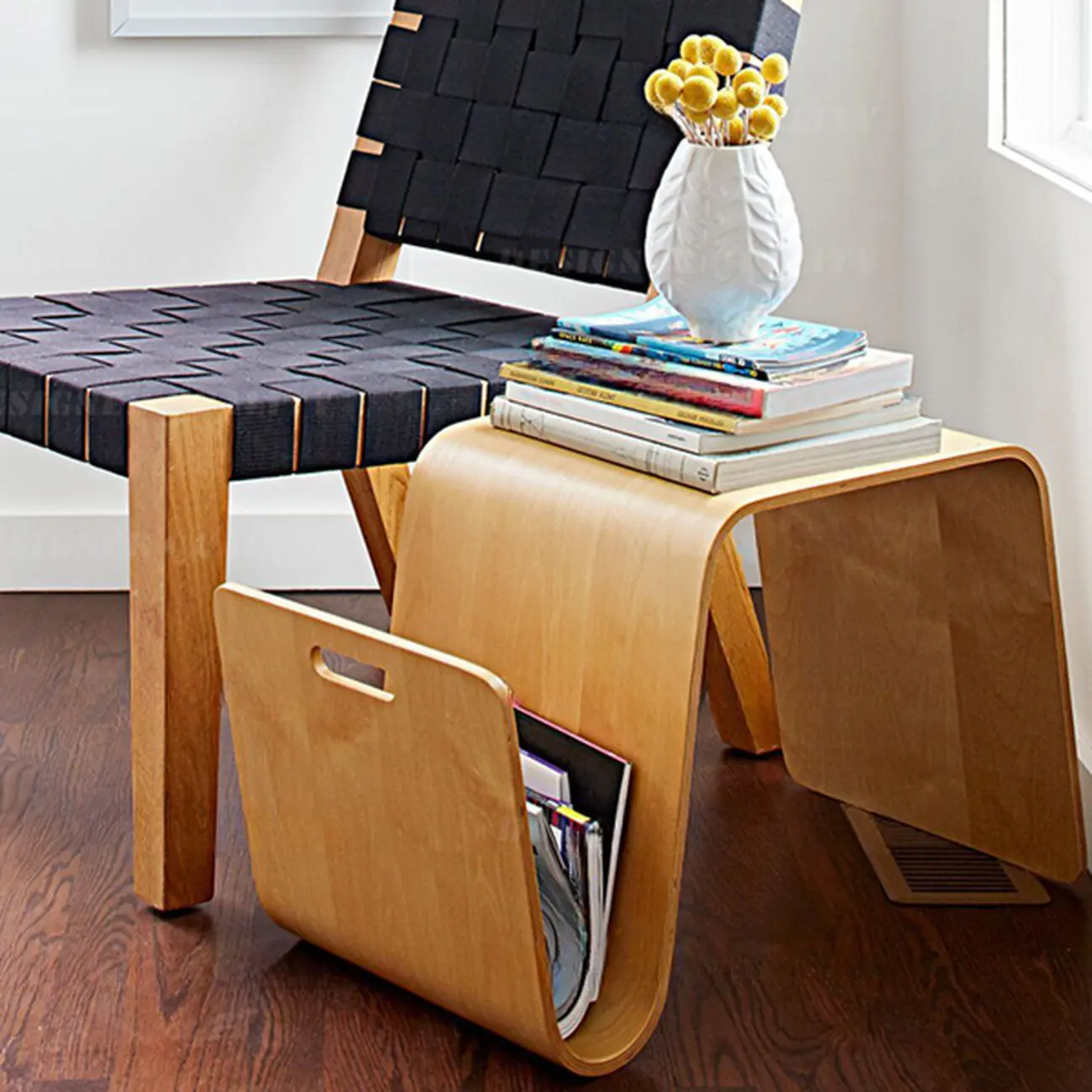 Convertible Wooden Nut-Brown C-Shaped Sofa Side Table