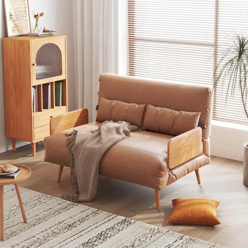 JASIWAY 43.3 Upholstered Loveseat Sofa Bed, Beige