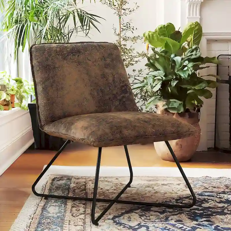 LUE BONA Mid Century Faux Leather Accent Chair With Adjustable Backrest - 31.5 H X 22.2 W X 23.6 D