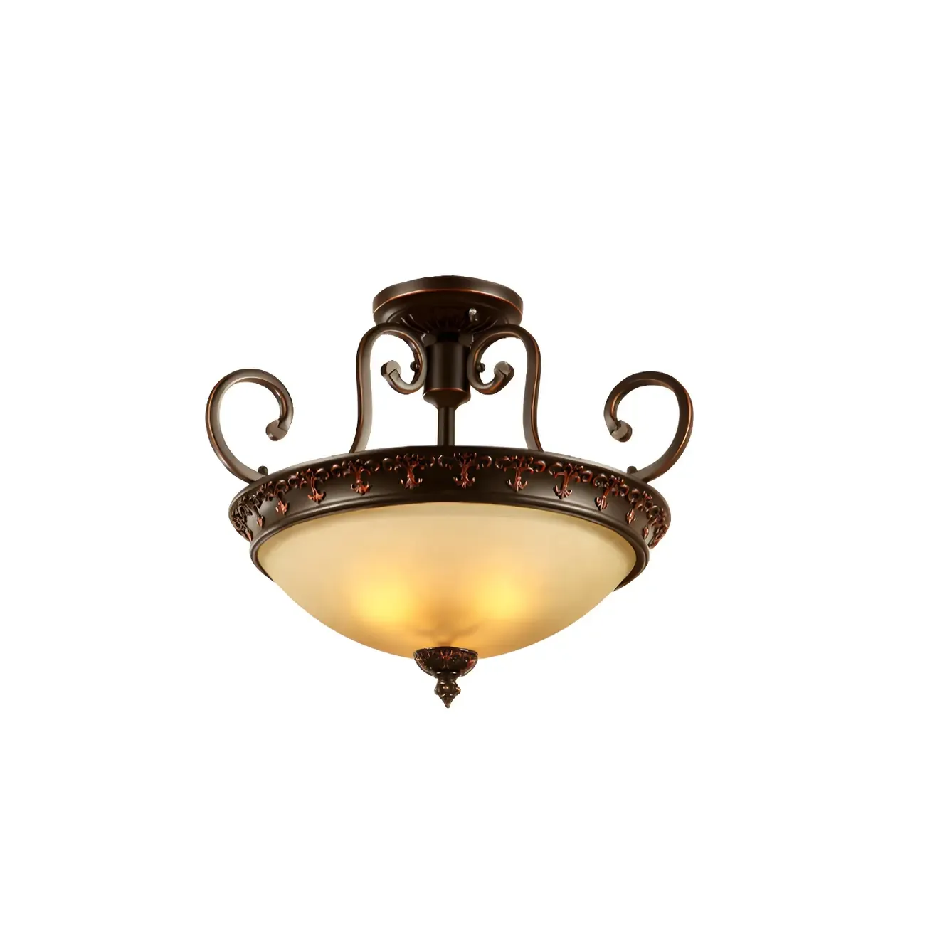 Frosted Glass Brown 3-Light Barn Semi Flush Ceiling Light