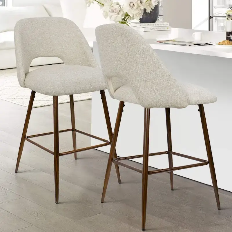 Upholstered Modern Bar Stool Walnut Leg (Set of 2)