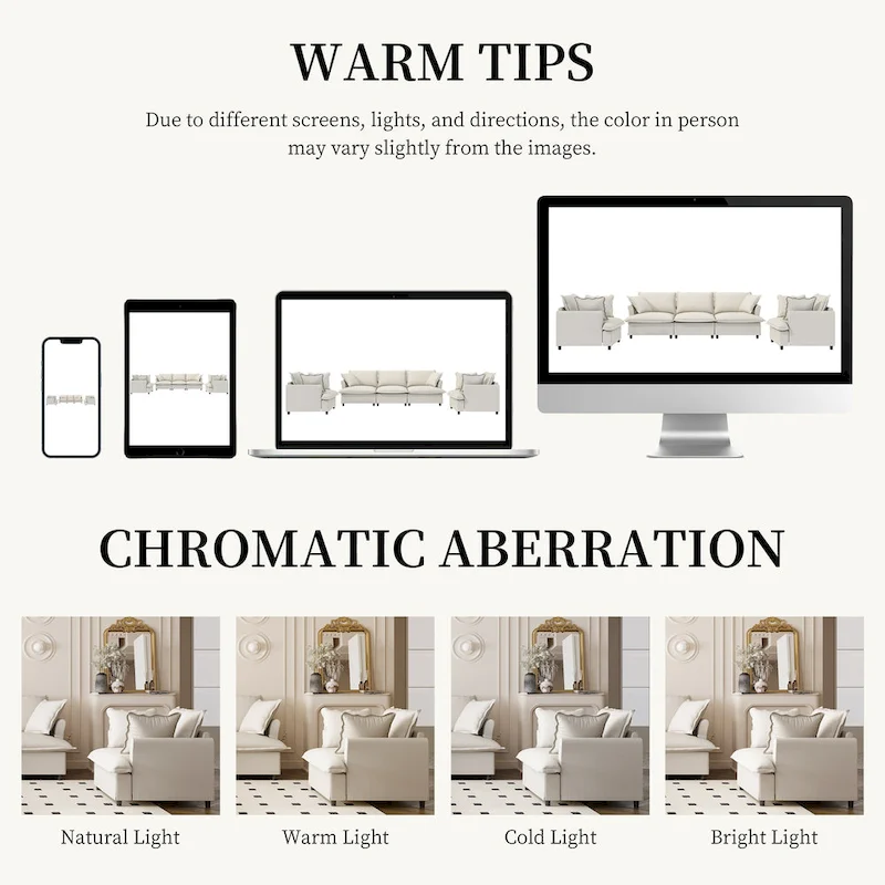 Modular Chenille Sectional Couch, Upholstered Sofa & 2 Armchairs