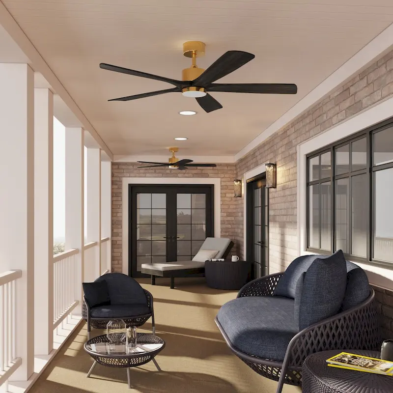 47-Inch Ceiling Fan with Wooden Blades and Dimmable LED Light - Black