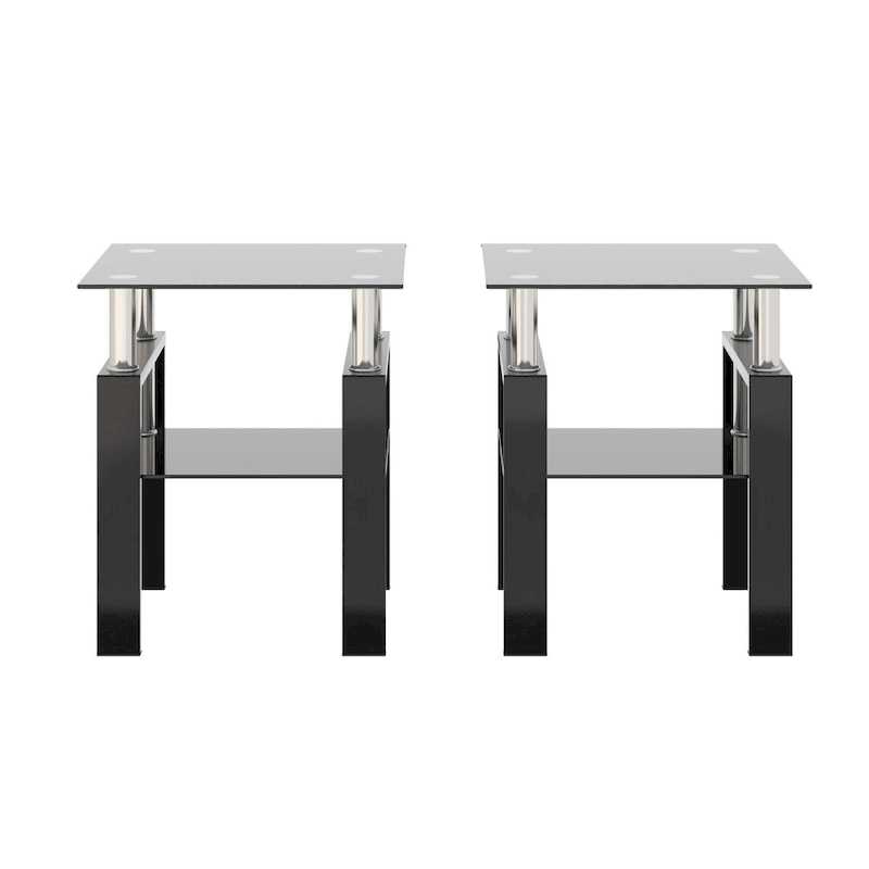 Set Of 2, Modern Tempered Glass Tea Table Coffee Table End Table