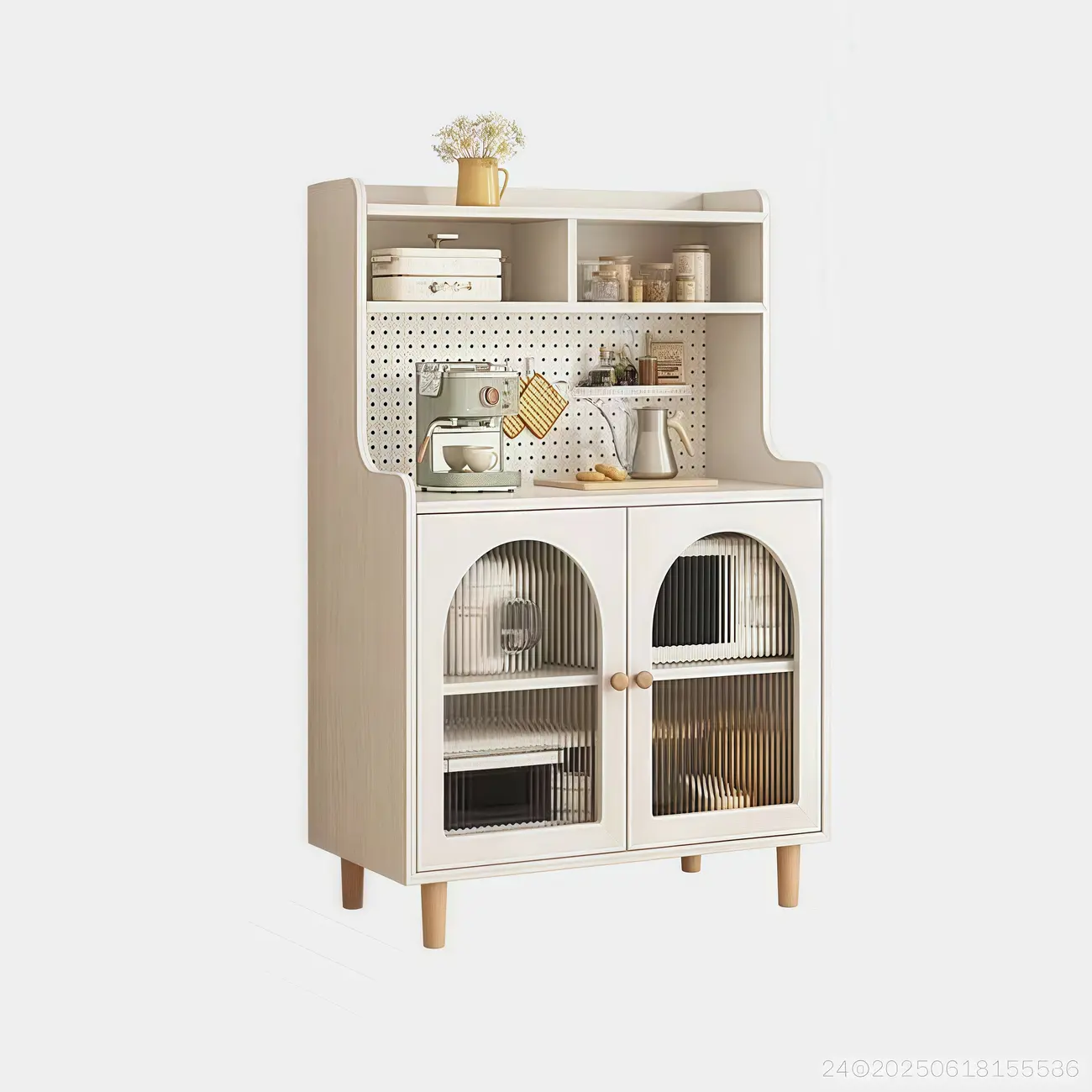 Kitchen Natural Wood Open Shelving 3-Drawer Sideboard