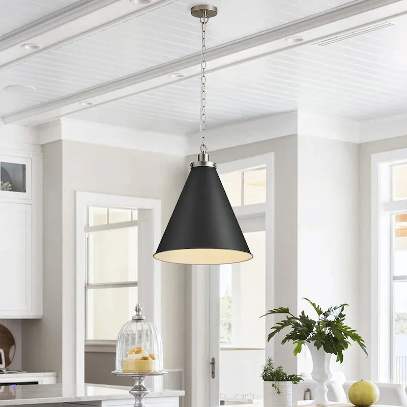 1-Light Cone Brushed Nickel Pendant Lighting - 15.8 D4.3 W75.5 H(Adjustable)