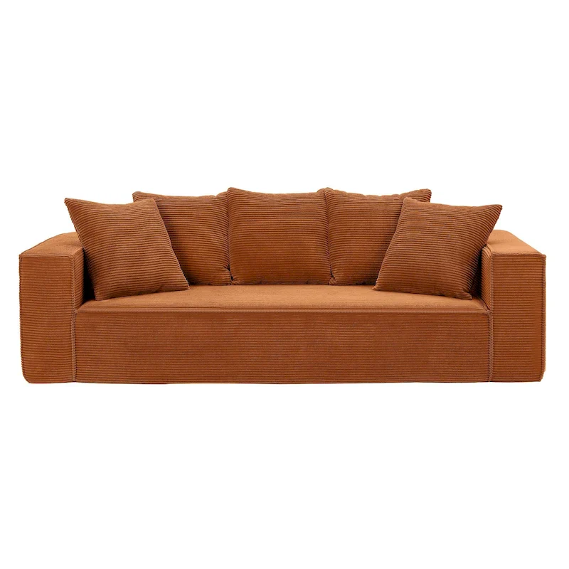 88.97 Corduroy Modular 3-Seater Sofa with 5 Toss Pillows and Spacious Design