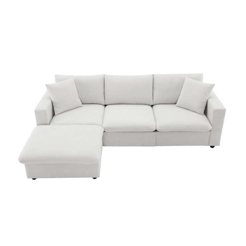 101 L-Shaped Cloud Sectional Sofa with Ottoman & Pocket Springs