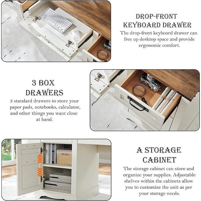 60 Farmhouse Executive Desk, Wood Home Office Desk, Computer Desk