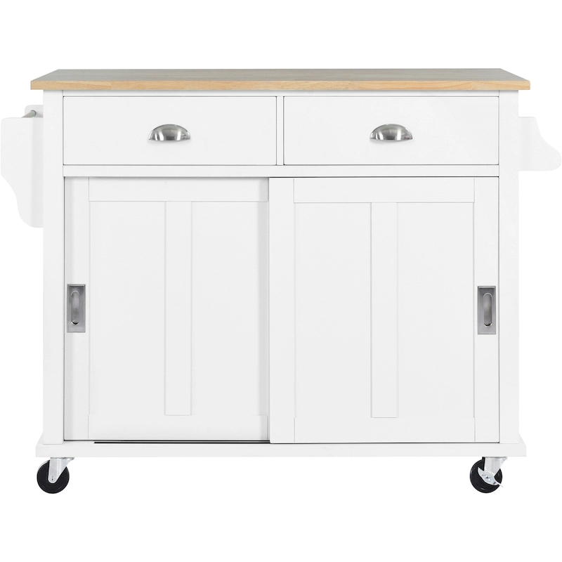 Kitchen Cart With Rubber Wood Drop-Leaf Countertop(no include stool)