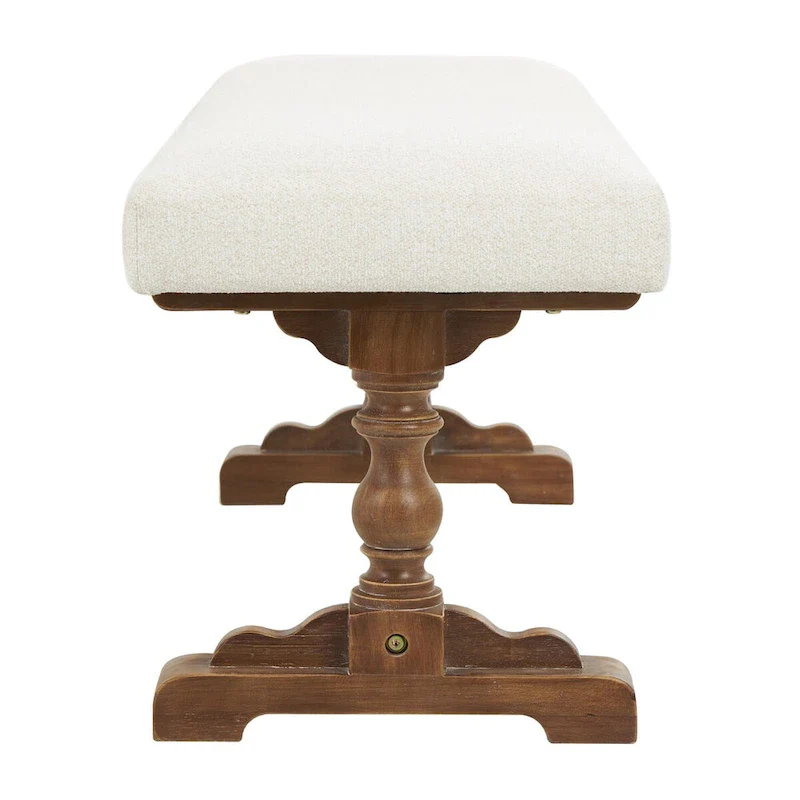 Cream Fabric Bench with Brown Turned Legs - Seats 2