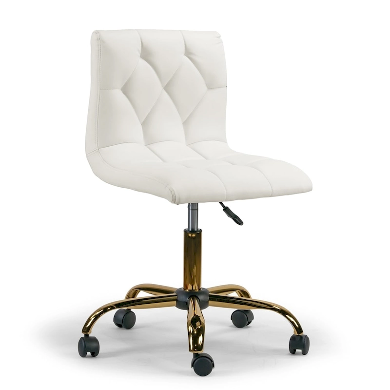 Aman Cream Adjustable Height Swivel Office Chair w/ Golden Wheel Base