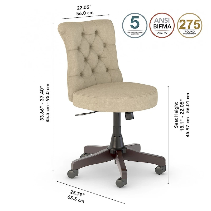 Salinas Mid Back Tufted Office Chair by Bush Furniture