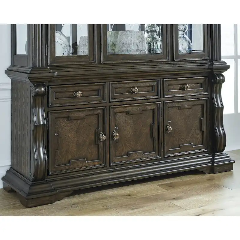 Dark Brown Dining Buffet with 3 Cabinets and 3 Drawers