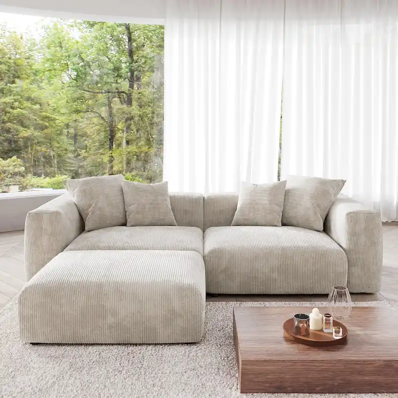 Sectional Couch Sofa with 4 Pillows, Modern Luxurious Modular Sectional Couch with Chaise Ottomans