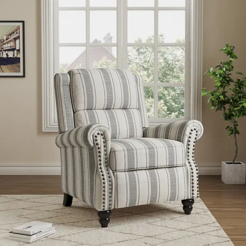 Manual Glider Pushback Recliner Chairs with Nailhead Trim