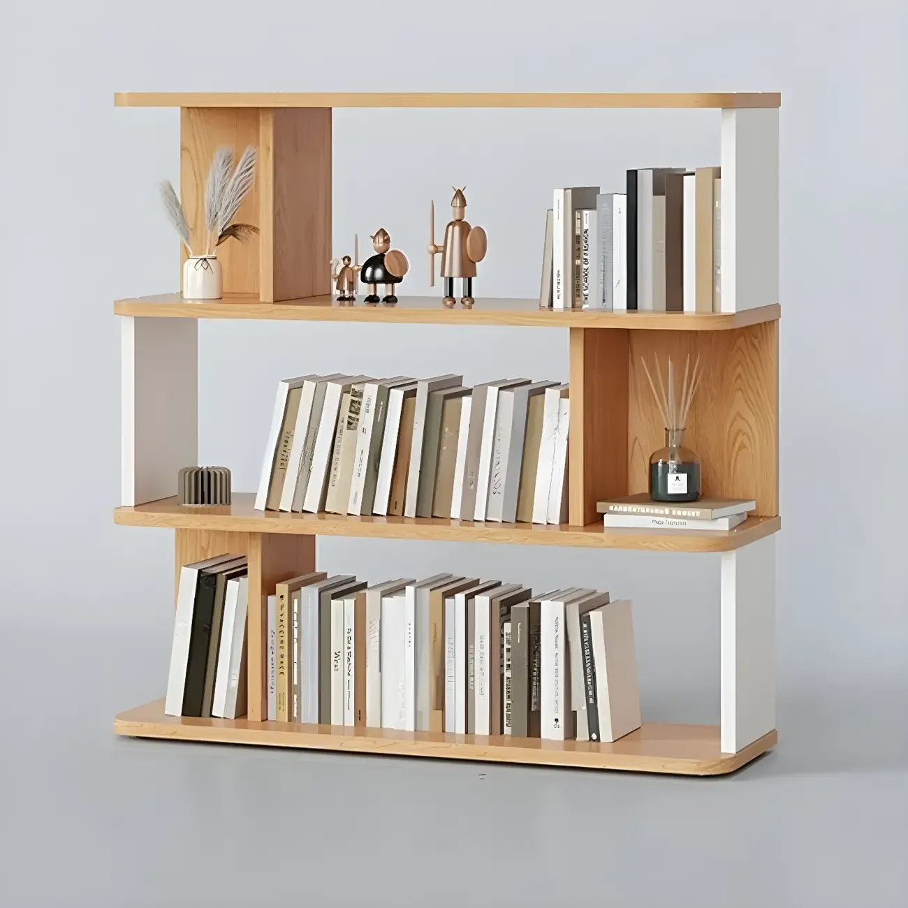Tall Modern Walnut Open Back 6-Shelf Wood Bookcase