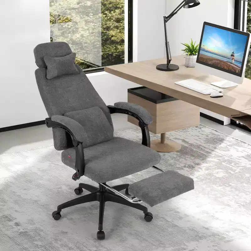 Reclining Home Office Chair Retractable Footrest High-Back Ergonomic Executive