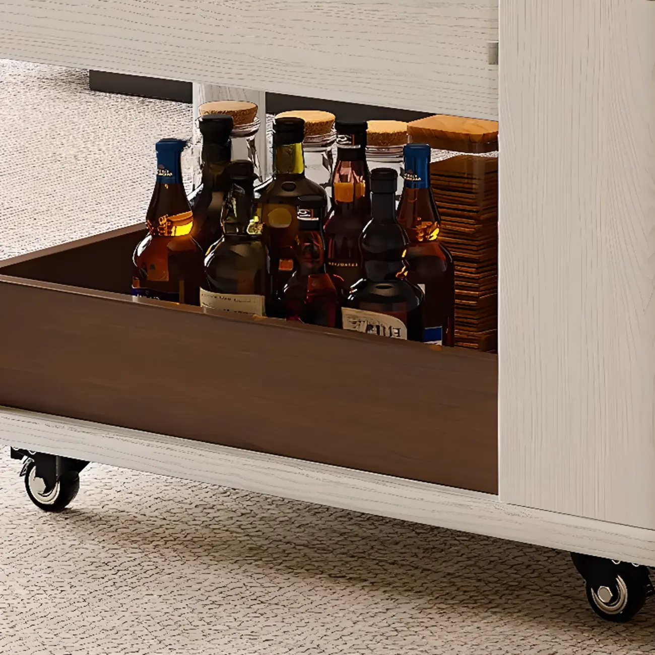 Multi-functional Wood Rolling Side Table Foldable Table Top