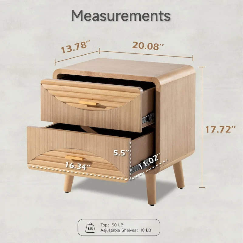 Farmhouse Nightstand, Mid Century Nightstand with Handcrafted , Boho, Rustic Style, Natural Wood