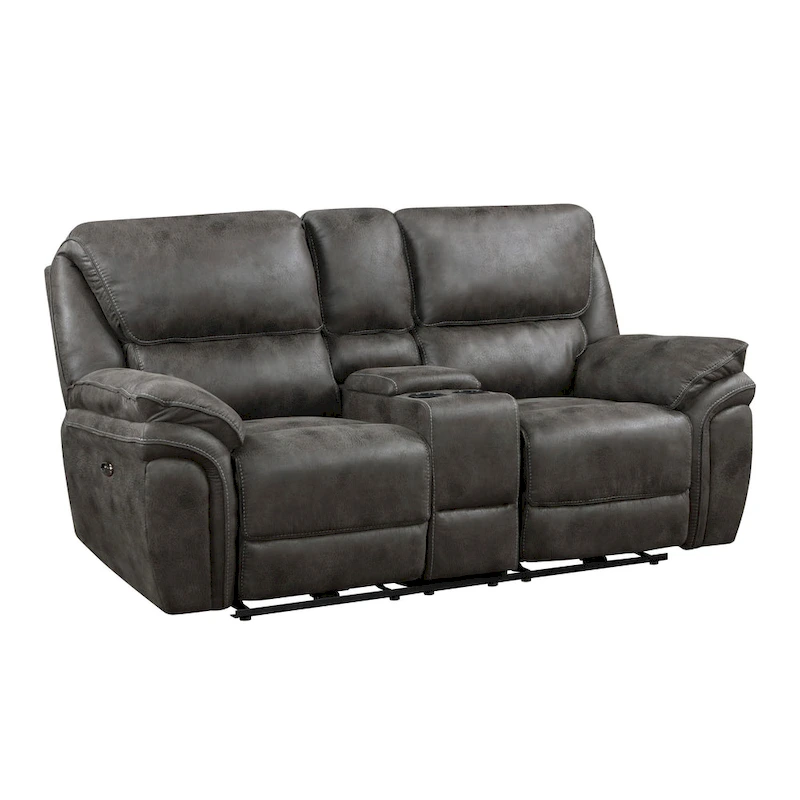 Tony 80 Inch Power Double Recliner Loveseat, Console Cupholders, USB, Gray