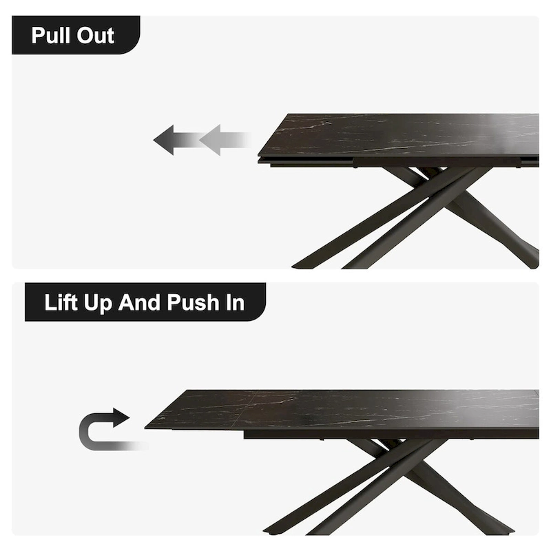 9 - Piece Extendable Sintered Stone Top Cross Legs Dining Set With 8 Fabric Chair