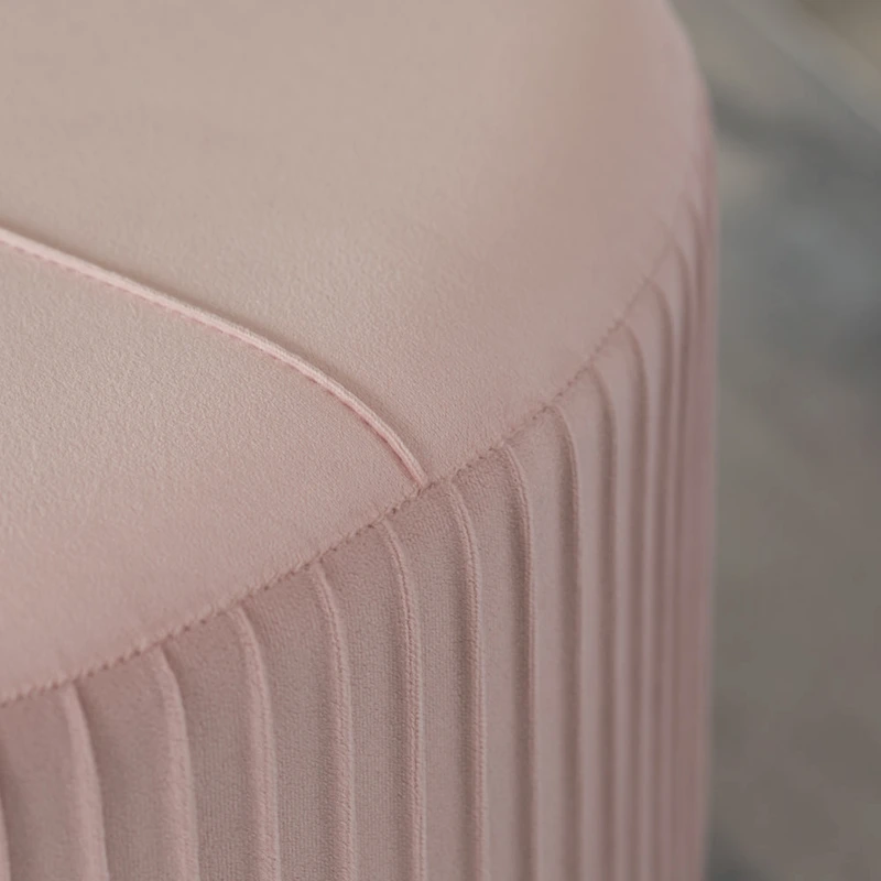 Round Velvet Ottoman Stool Raised with Hairpin Gold Base