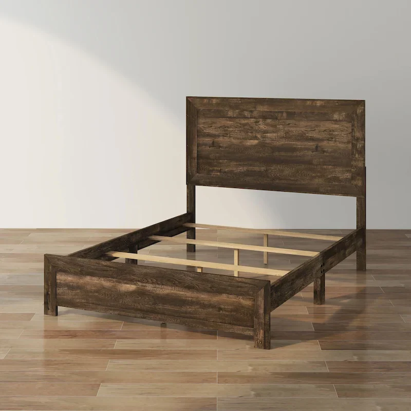 Furniture  Rustic Walnut Panel Wood Bed