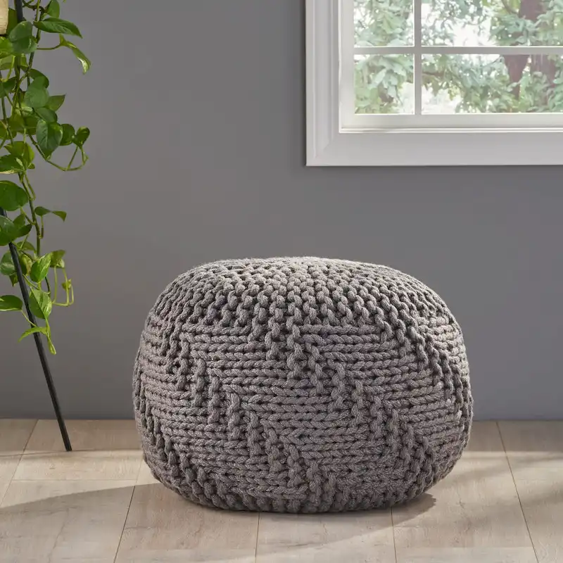 Hazel Indoor/Outdoor Cotton Knit Handcrafted Modern Fabric Pouf by Christopher Knight Home