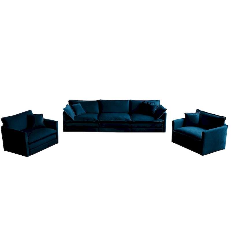 Sofa Set of 3, 1+1+3 Seats Living Room Sofa Set, Accent Chair, Loveseat, and Three-Seat Sofa Modern Style Round Arms 3 Piece Sof