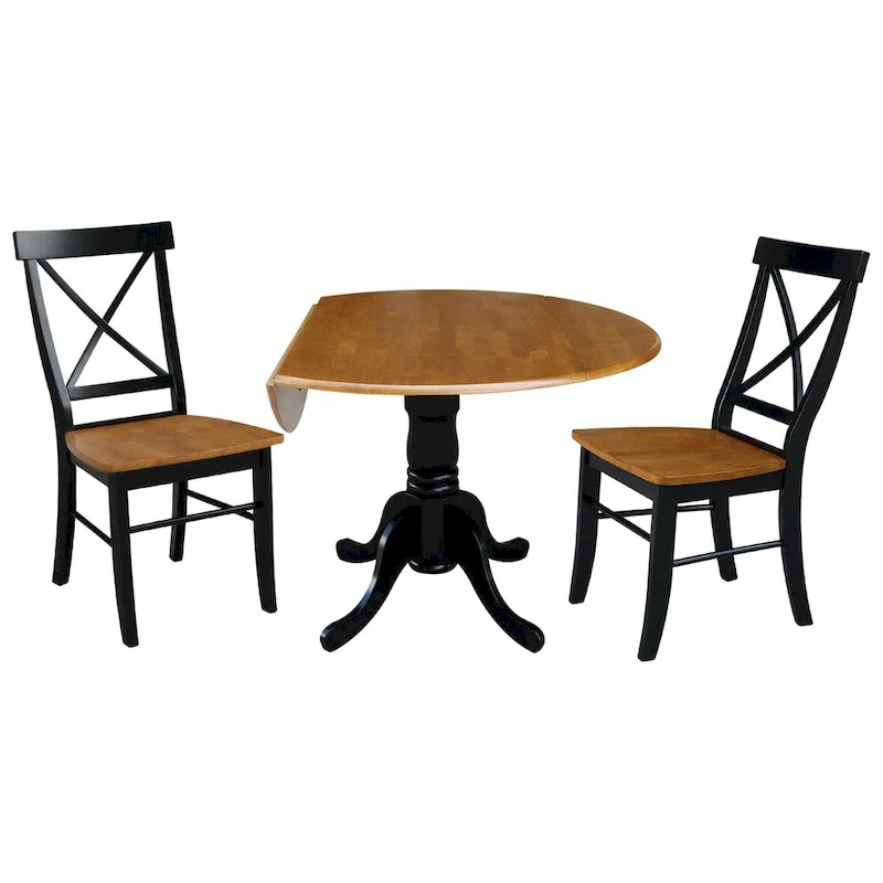 42 Solid Wood Dual Drop Leaf Table With 2 X-Back Chairs - 3 Piece Set