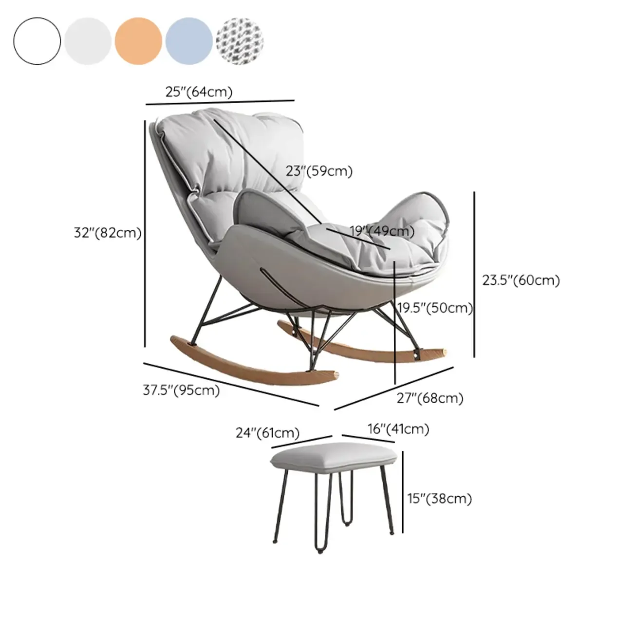 Faux Leather Wingback Rocking Chair with Removable Cushions