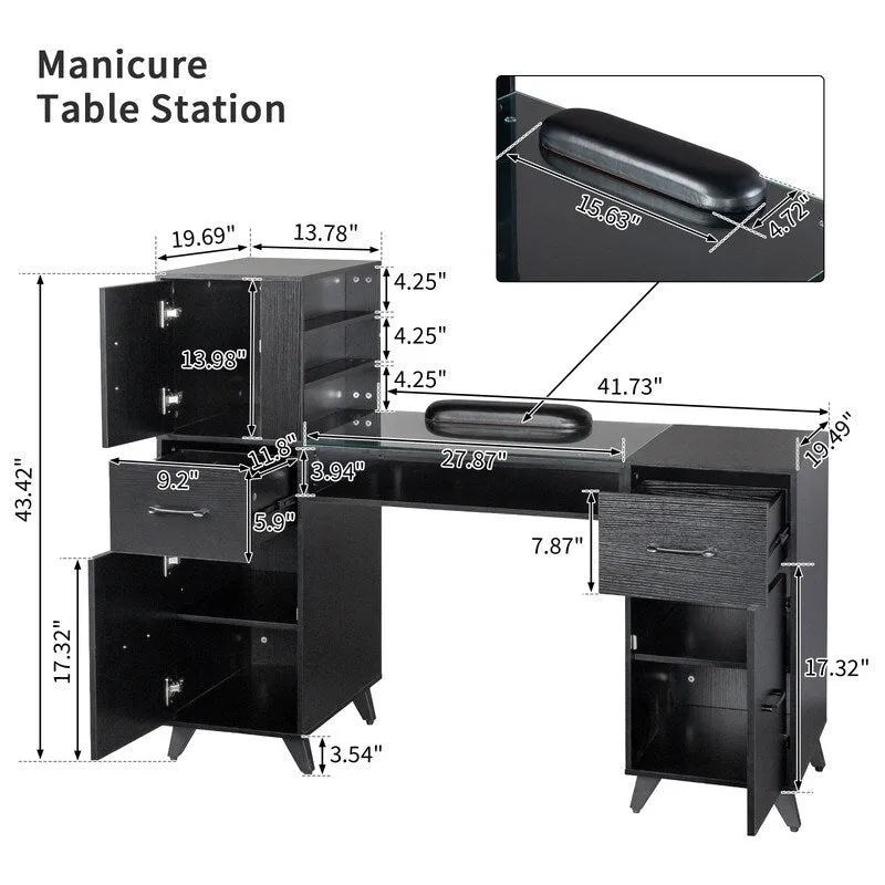 Embossed Particle Board Tempered Glass 55 W Manicure Table