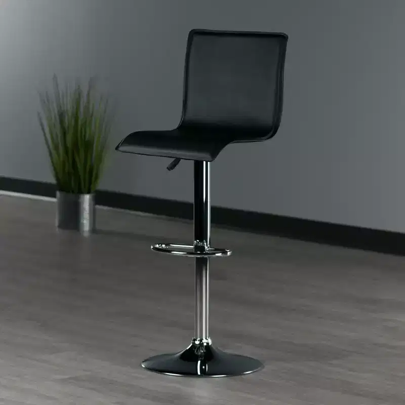 Winsome Spectrum High Back L Shaped Air Lift Adjustable Height Barstool Black/Metal: Faux Leather, Swivel, 200lb Capacity