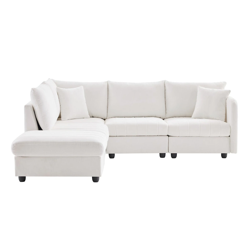 Modern 5-Seat L-Shape Sectional Sofa with Vertical Stripes, 2 Pillows, Convertible Ottoman