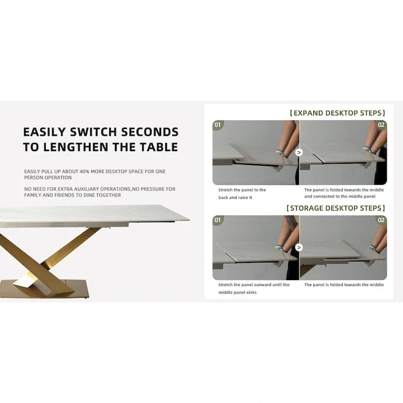 9-Piece Extendable Sintered Stone Dining Set with 8 Fabric Chairs - 94.48