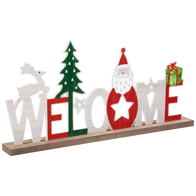 Wooden  Welcome  Christmas Sign - 16  - Red and White