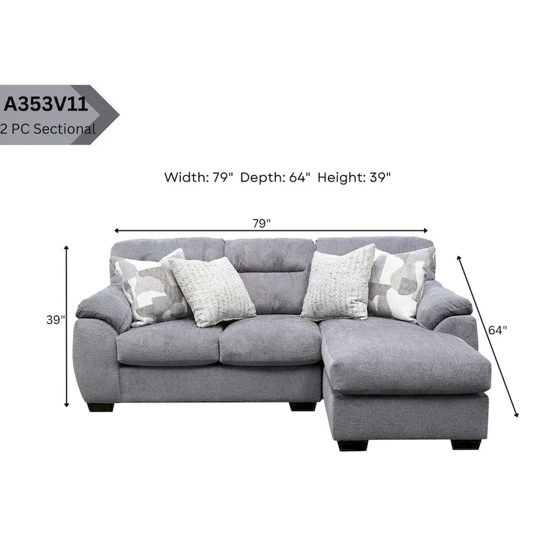 American Furniture Classics Cabral Slate Model A353V11-K2 L Shaped Sectional with 4 Throw Pillows