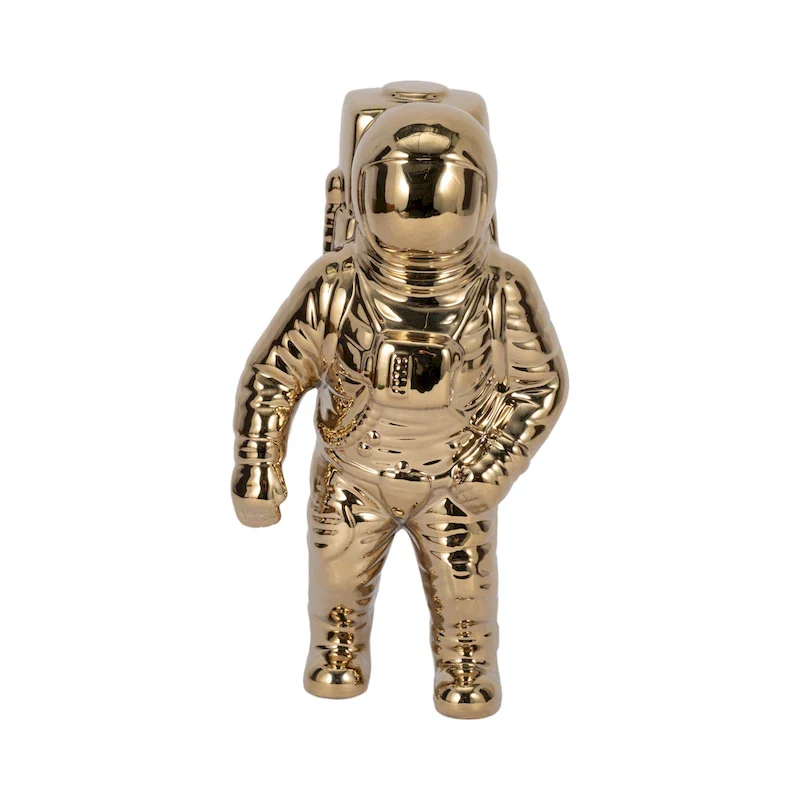 11  Ceramic Astronaut Sculpture Contemporary Modern Metallic Statuette Table Decor For Home or Office Space - 6  x 4  x 11
