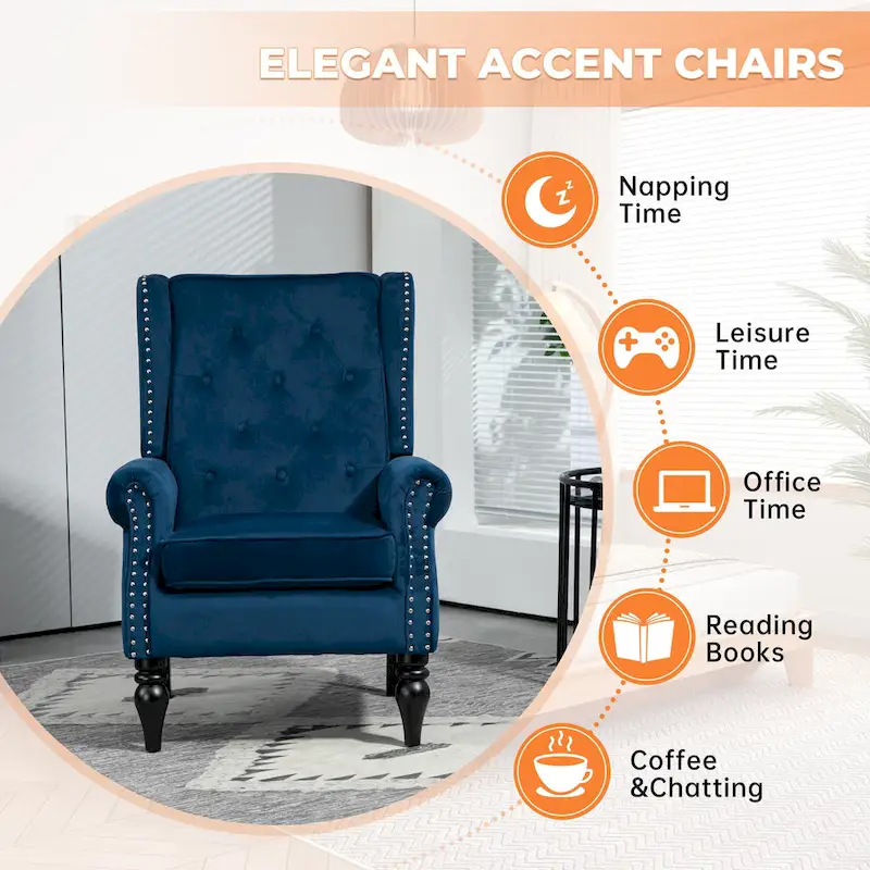 Mid-Century Velvet/Leather Upholstered Tufted Wood Frame Armchair