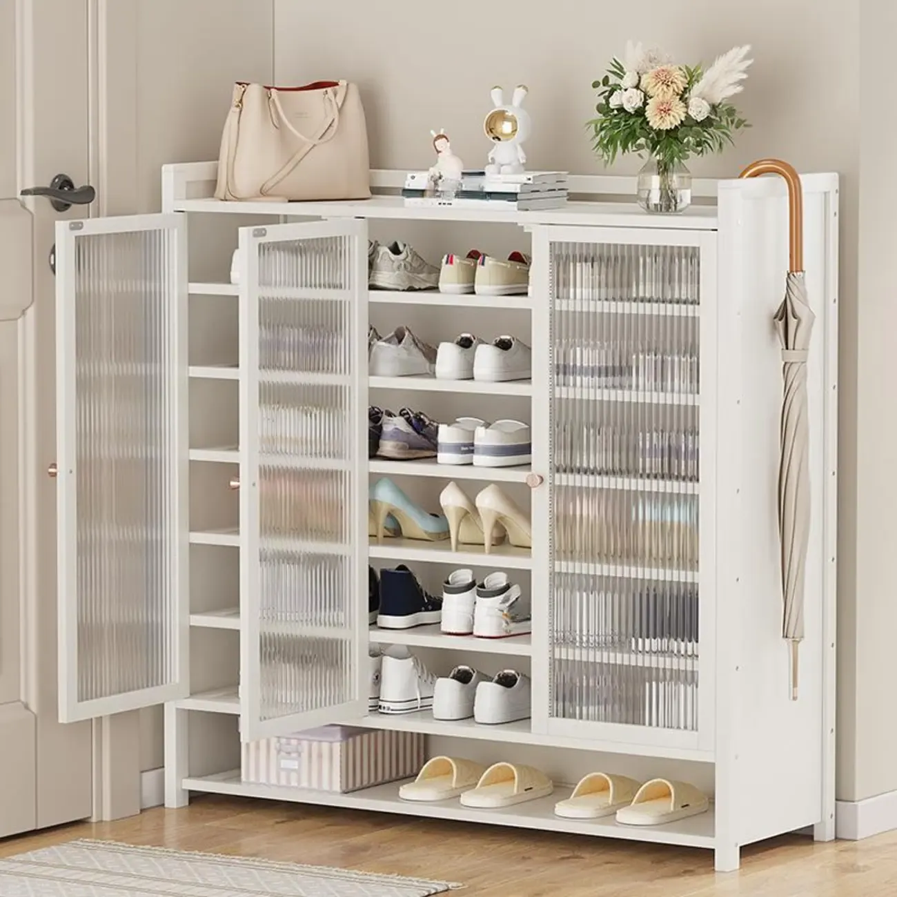 Adjustable Wooden Acrylic Door Multi-Layer Shoe Cabinet