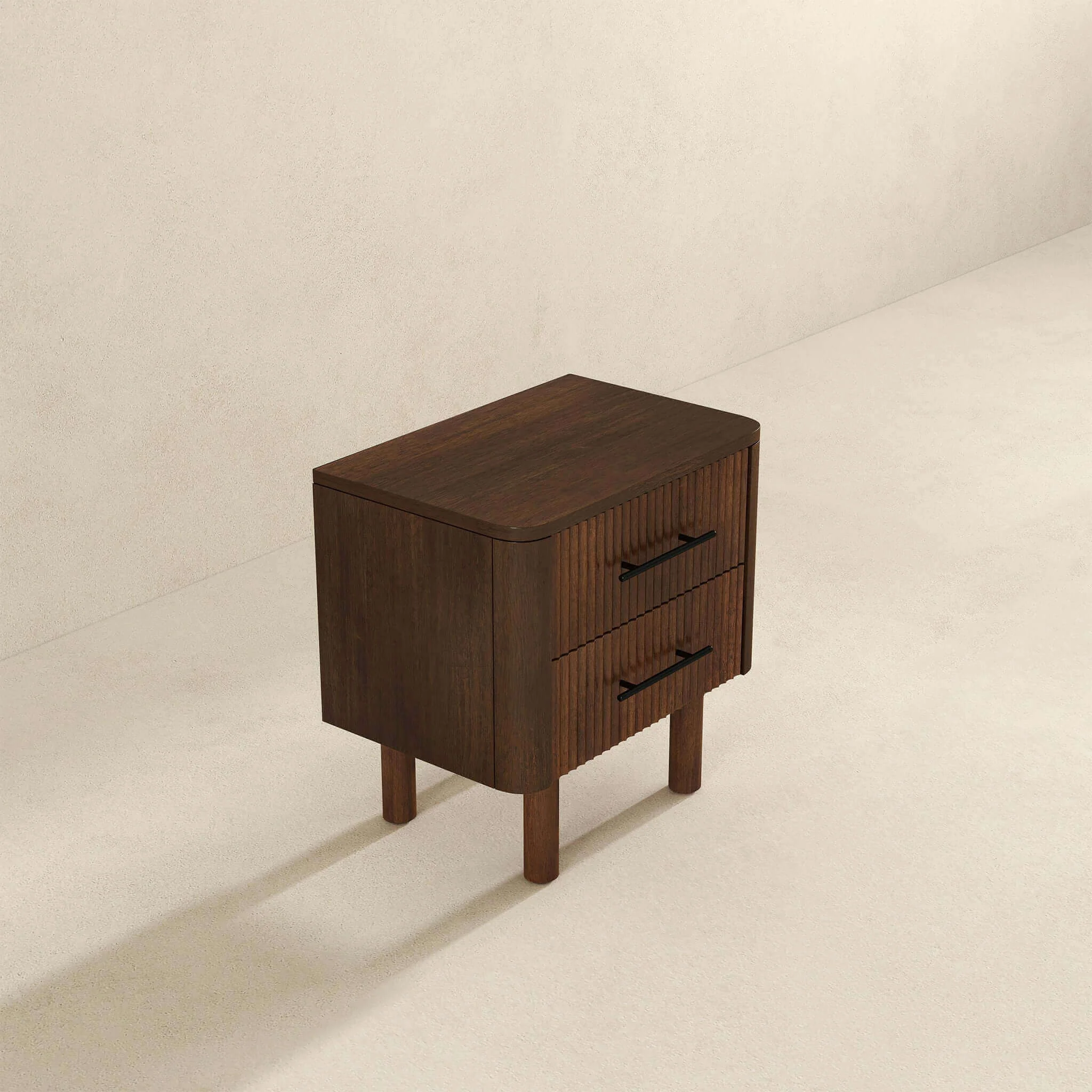 Logan Mid Century Modern Reeded Nightstand with 2 Drawers
