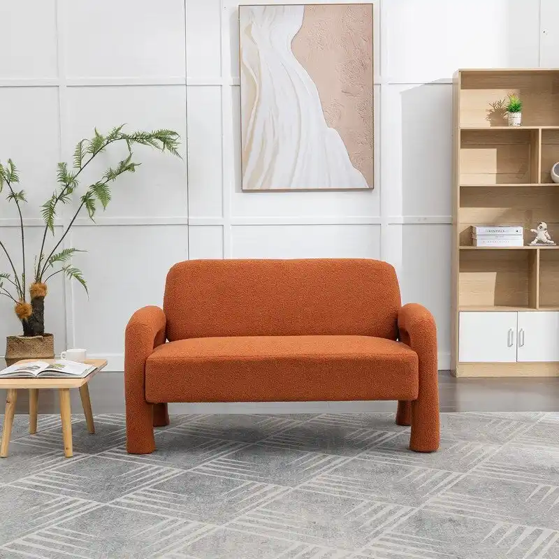 SEYNAR Mid-Century Modern Boucle 51  Solid Wood Curved Sofa